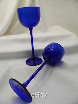 Vintage Carlo Moretti Murano Cased Cobalt Blue Wine Glass Goblets Set Of 7
