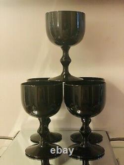 Vintage Carlo Moretti Murano Italy All Black Wine/Water Goblets Set Of 5