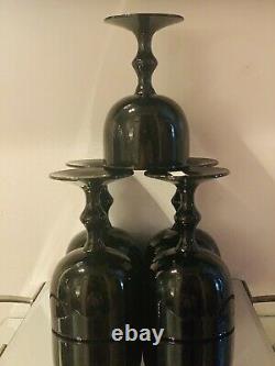 Vintage Carlo Moretti Murano Italy All Black Wine/Water Goblets Set Of 5