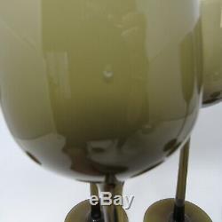 Vintage Carlo Moretti handblown water wine goblets brown taupe smoke 9.25 set 6