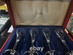 Vintage Cartier Crystal Set Of 4 Sherry Wine Cordial Stemware With Box VTG