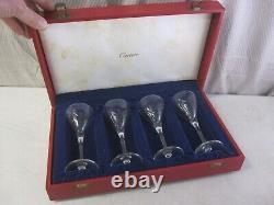 Vintage Cartier Crystal Set Of 4 Sherry Wine Cordial Stemware with Origin Case