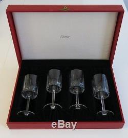 Vintage Cartier La Maison Art Deco Crystal Boxed Set 4 Champagne / Wine Stems