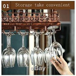 Vintage Ceiling-Mounted Bar Wine Rack Wine Glass Hanging Shelf Restaurant Copper