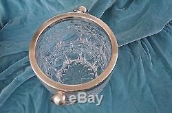 Vintage Champagne Wine Bucket Pressed Glass & Silverplate w O Ring Handles