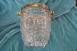 Vintage Champagne Wine Bucket Pressed Glass & Silverplate w O Ring Handles