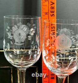 Vintage Clear Crystal Wine / Water glasses with Etched Roses and Leaves Set 10