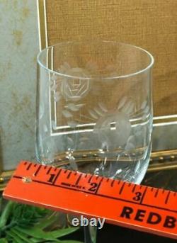 Vintage Clear Crystal Wine / Water glasses with Etched Roses and Leaves Set 10