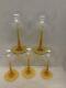 Vintage Clear Etched Crystal Bowls with Amber Stem Champagne Glasses Set Of 5