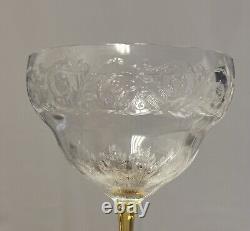 Vintage Clear Etched Crystal Bowls with Amber Stem Champagne Glasses Set Of 5