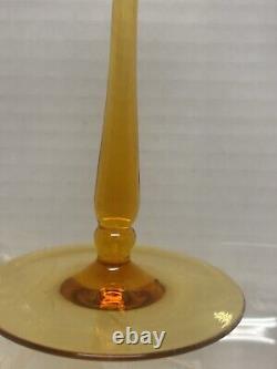Vintage Clear Etched Crystal Bowls with Amber Stem Champagne Glasses Set Of 5