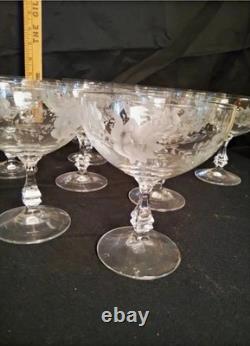 Vintage Clear Etched Floral Glassware Set Goblet Coupe Pitcher Mug Decanter