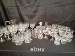 Vintage Clear Etched Floral Glassware Set Goblet Coupe Pitcher Mug Decanter