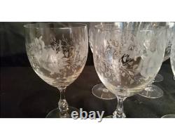 Vintage Clear Etched Floral Glassware Set Goblet Coupe Pitcher Mug Decanter