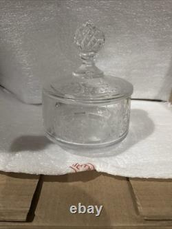 Vintage Clear Etched Floral Glassware Set Goblet Coupe Pitcher Mug Decanter