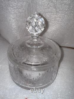 Vintage Clear Etched Floral Glassware Set Goblet Coupe Pitcher Mug Decanter