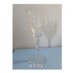 Vintage Clear Glass Wine Glass Stemware, Etched Floral Pattern, Set Of 29