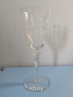 Vintage Clear Glass Wine Glass Stemware, Etched Floral Pattern, Set Of 29