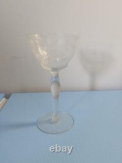 Vintage Clear Glass Wine Glass Stemware, Etched Floral Pattern, Set Of 29
