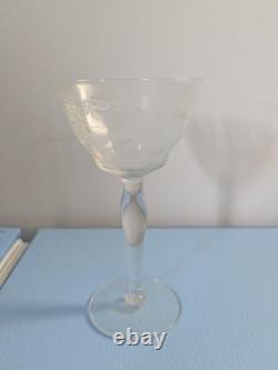 Vintage Clear Glass Wine Glass Stemware, Etched Floral Pattern, Set Of 29