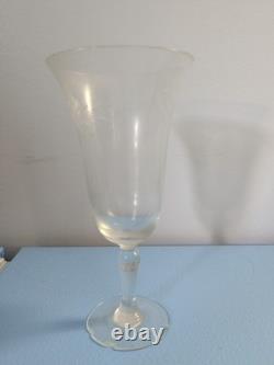 Vintage Clear Glass Wine Glass Stemware, Etched Floral Pattern, Set Of 29