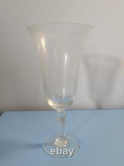 Vintage Clear Glass Wine Glass Stemware, Etched Floral Pattern, Set Of 29