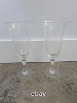 Vintage Clear Glass Wine Glass Stemware, Etched Floral Pattern, Set Of 29