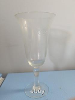 Vintage Clear Glass Wine Glass Stemware, Etched Floral Pattern, Set Of 29