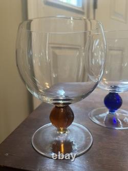 Vintage Clear Glass Wine, Goblets Featuring Colored Ball Stems Set Of 6