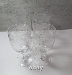 Vintage Cleo St Louis Etched Crystal Stemmed Wine Glasses Goblets Set of 6 RARE