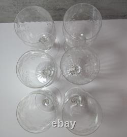 Vintage Cleo St Louis Etched Crystal Stemmed Wine Glasses Goblets Set of 6 RARE