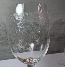 Vintage Cleo St Louis Etched Crystal Stemmed Wine Glasses Goblets Set of 6 RARE