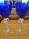Vintage Cobalt Blue Cambridge Glass Wine Goblets Nude Stems Set of 2
