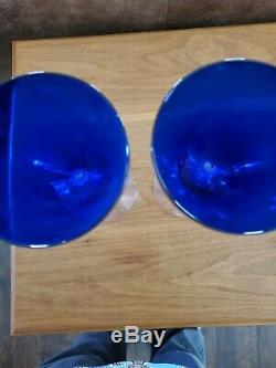 Vintage Cobalt Blue Cambridge Glass Wine Goblets Nude Stems Set of 2