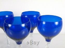 Vintage Cobalt Blue Crystal Glass Wine Water Goblets Set of 6 Ornate Stems 8