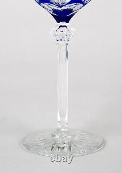 Vintage Cobalt Blue Cut to Clear Hock Wine Goblet Glass Very Fine Crystal