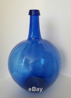 Vintage Cobalt Blue Demijohn Applied Top Blown & Fluted Glass