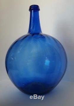 Vintage Cobalt Blue Demijohn Applied Top Blown & Fluted Glass