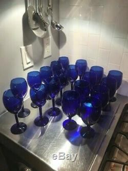 Vintage Cobalt Blue Glass Pier 1 (2010) Set of 19 pieces 11 Wine 8 Water