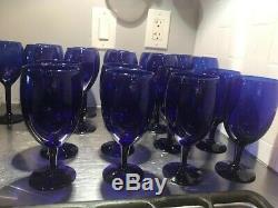 Vintage Cobalt Blue Glass Pier 1 (2010) Set of 19 pieces 11 Wine 8 Water