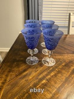 Vintage Cobalt Blue Glass Stemware Wine/Water Goblets. Set of 6
