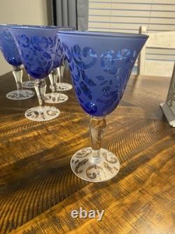 Vintage Cobalt Blue Glass Stemware Wine/Water Goblets. Set of 6