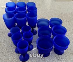 Vintage Cobalt Blue Handblown Frosted Glass Goblets/Wine Glasses/Compotes