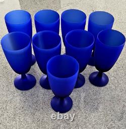 Vintage Cobalt Blue Handblown Frosted Glass Goblets/Wine Glasses/Compotes