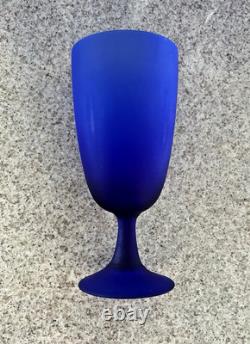 Vintage Cobalt Blue Handblown Frosted Glass Goblets/Wine Glasses/Compotes