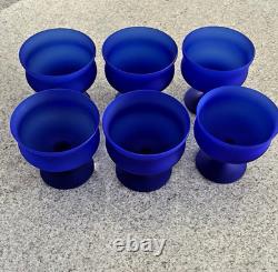 Vintage Cobalt Blue Handblown Frosted Glass Goblets/Wine Glasses/Compotes
