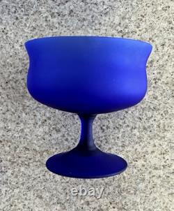 Vintage Cobalt Blue Handblown Frosted Glass Goblets/Wine Glasses/Compotes