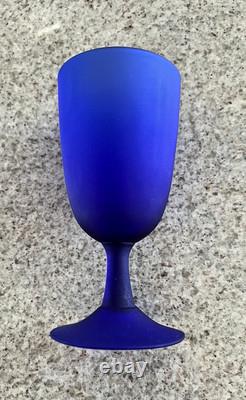 Vintage Cobalt Blue Handblown Frosted Glass Goblets/Wine Glasses/Compotes
