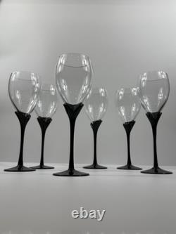 Vintage Colony Amaryllis Black Stem Wine Goblets Romania Set of 6 Tulip Glass