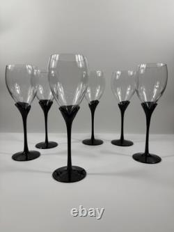 Vintage Colony Amaryllis Black Stem Wine Goblets Romania Set of 6 Tulip Glass